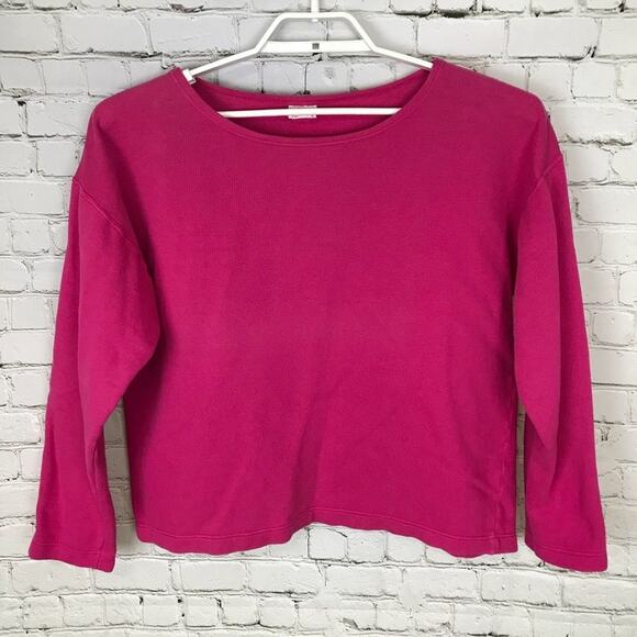 VTG 80s Benetton Women's S Pink Oversized Crop Pullover Long Sleeve 100% Cotton - Picture 1 of 3